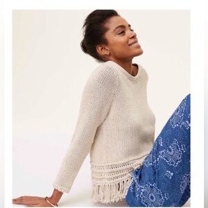 LOFT Knit Fringe Chunky 100% Cotton Sweater Boho (Small)

Very good condition.